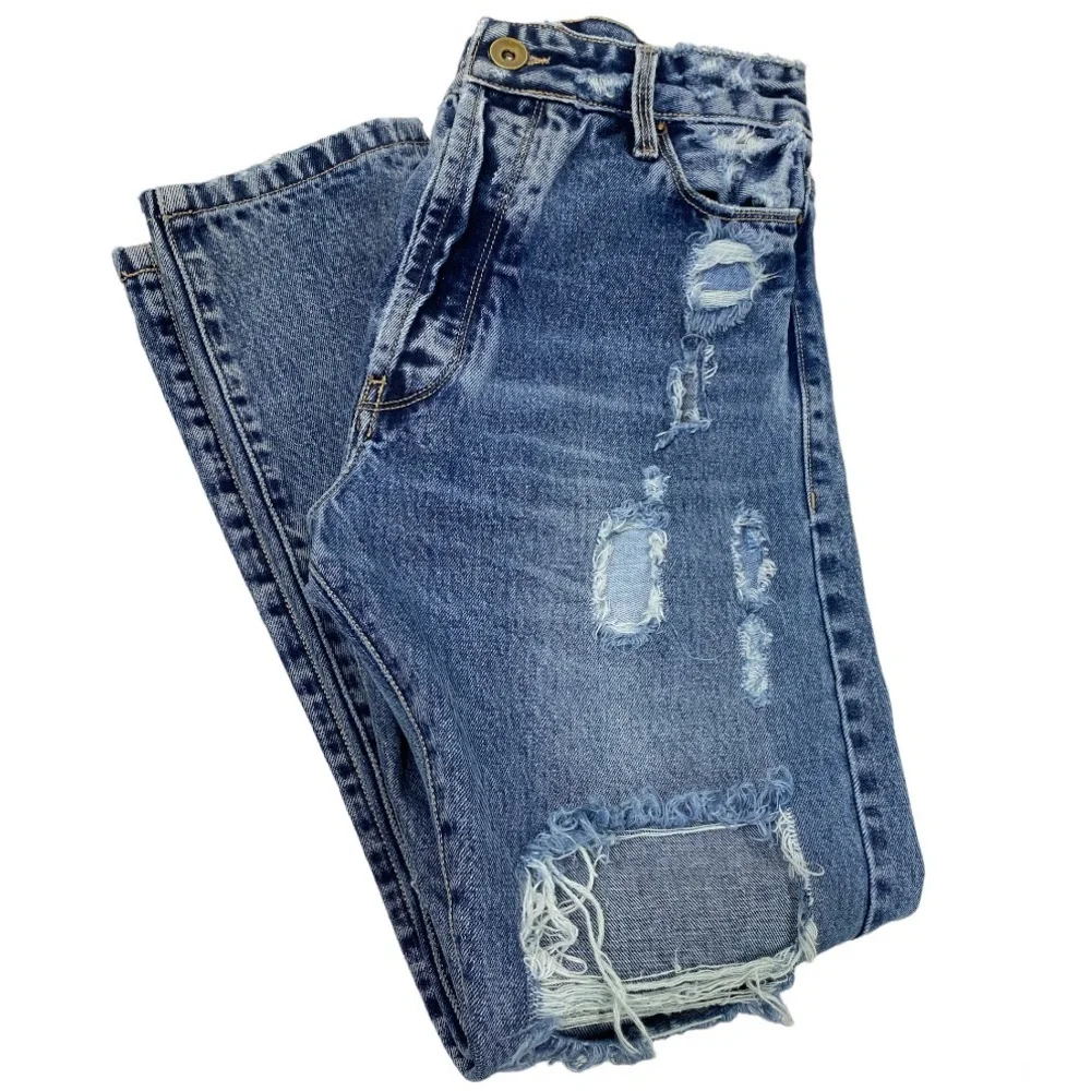 rosa cha Selvedge Jeans Womens Candiani Denim Italy Button Fly Distressed - Picture 1 of 15